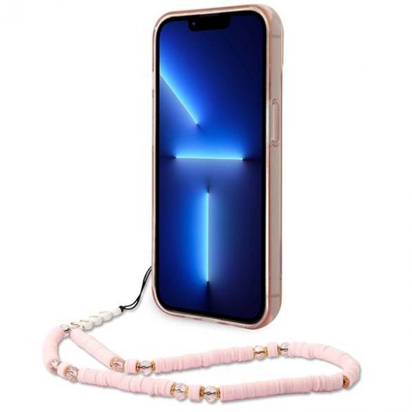 Guess GUHCP14MHGOHP iPhone 14 Plus / 15 Plus 6,7" husă rigidă rożowy/roz Curea perla translucidă