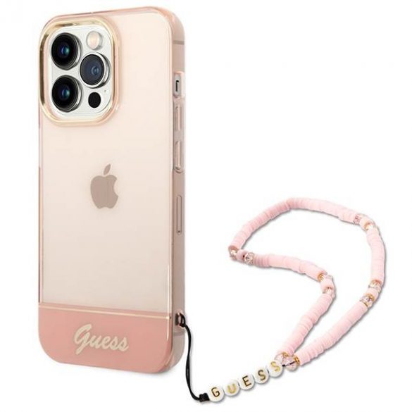 Guess GUHCP14LHGCOHP iPhone 14 Pro 6,1" husă rigidă rożowy/roz Husă cu curea perlă translucidă