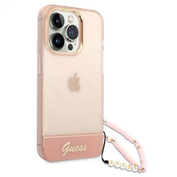 Guess GUHCP14LHGCOHP iPhone 14 Pro 6,1" husă rigidă rożowy/roz Husă cu curea perlă translucidă