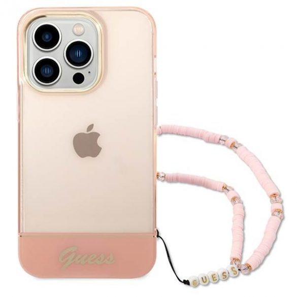 Guess GUHCP14XHGCOHP iPhone 14 Pro Max 6,7" rożowy/roz husă rigidă Translucent Pearl Strap