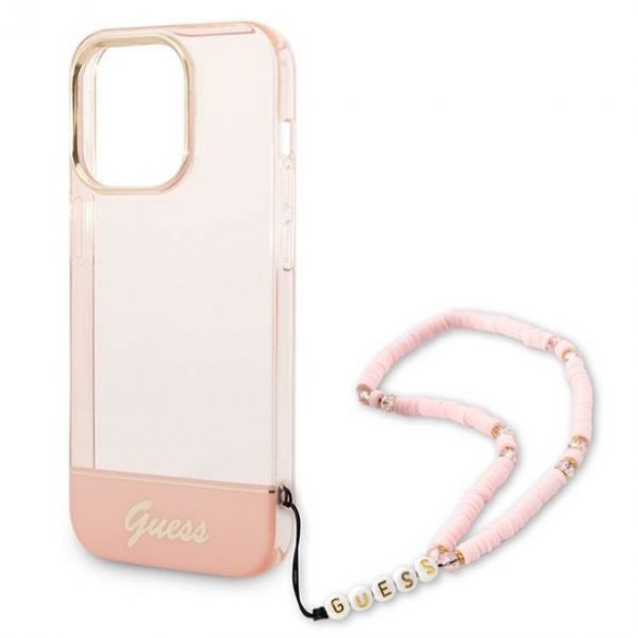 Guess GUHCP14XHGCOHP iPhone 14 Pro Max 6,7" rożowy/roz husă rigidă Translucent Pearl Strap