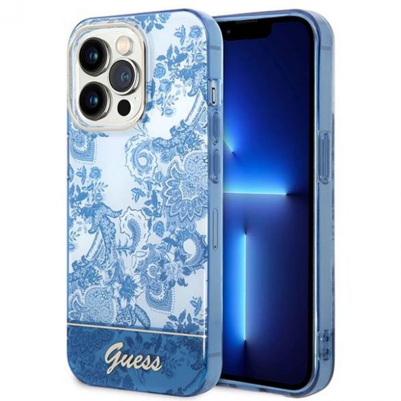 Guess GUHCP14LHGPLHB iPhone 14 Pro 6,1" niebieski/albastru Hardcase Husă Porțelan Collection