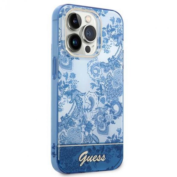 Guess GUHCP14LHGPLHB iPhone 14 Pro 6,1" niebieski/albastru Hardcase Husă Porțelan Collection