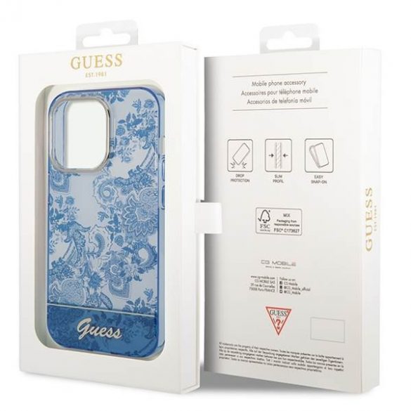 Guess GUHCP14LHGPLHB iPhone 14 Pro 6,1" niebieski/albastru Hardcase Husă Porțelan Collection