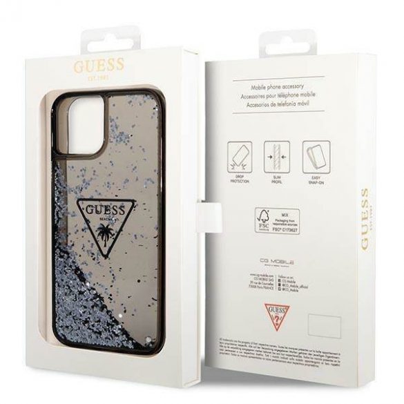 Guess GUHCP14MLFCTPK iPhone 14 Plus / 15 Plus 6.7" carcasă rigidă/neagră, colecția Liquid Glitter Palm