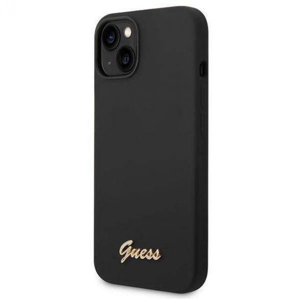 Guess GUHCP14SSLSMK iPhone 14 / 15 / 13 6.1" carcasa rigidă/neagră Silicone Vintage Gold Logo