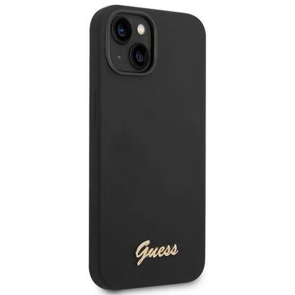 Guess GUHCP14SSLSMK iPhone 14 / 15 / 13 6.1" carcasa rigidă/neagră Silicone Vintage Gold Logo