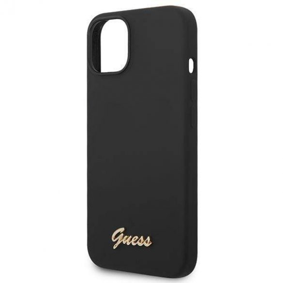 Guess GUHCP14SSLSMK iPhone 14 / 15 / 13 6.1" carcasa rigidă/neagră Silicone Vintage Gold Logo