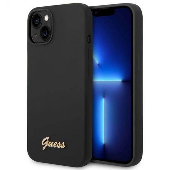 Guess GUHCP14MSLSMK Husă rigidă pentru iPhone 14 Plus / 15 Plus de 6,7 inchi, neagră/czarny, silicon Vintage Gold Logo