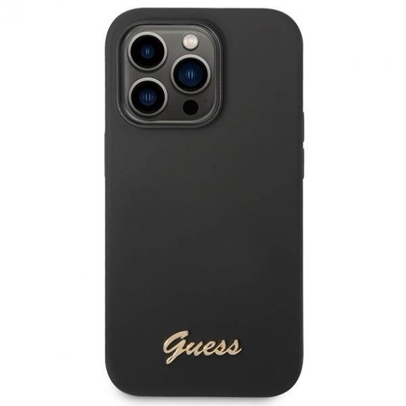 Guess GUHCP14LSLSMK iPhone 14 Pro 6,1" carcasă dură/neagră Husă siliconică cu logo vintage auriu