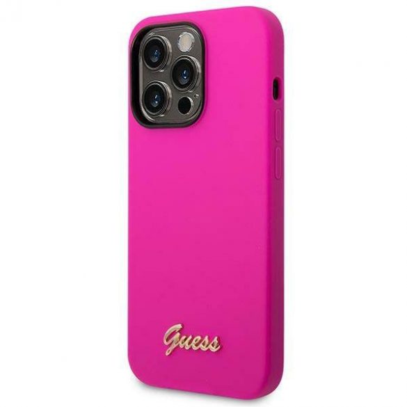 Guess GUHCP14LSLSMF iPhone 14 Pro 6,1" fuksja/fuschia husă rigidă Silicon Vintage Gold Logo