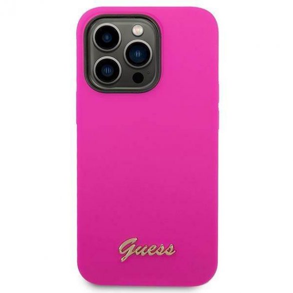 Guess GUHCP14LSLSMF iPhone 14 Pro 6,1" fuksja/fuschia husă rigidă Silicon Vintage Gold Logo