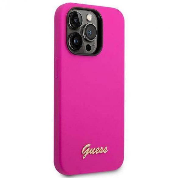 Guess GUHCP14LSLSMF iPhone 14 Pro 6,1" fuksja/fuschia husă rigidă Silicon Vintage Gold Logo