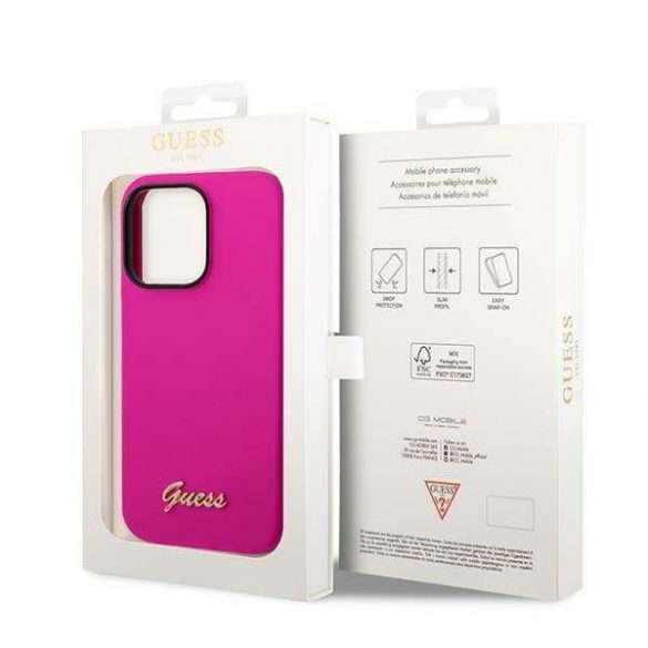 Guess GUHCP14LSLSMF iPhone 14 Pro 6,1" fuksja/fuschia husă rigidă Silicon Vintage Gold Logo