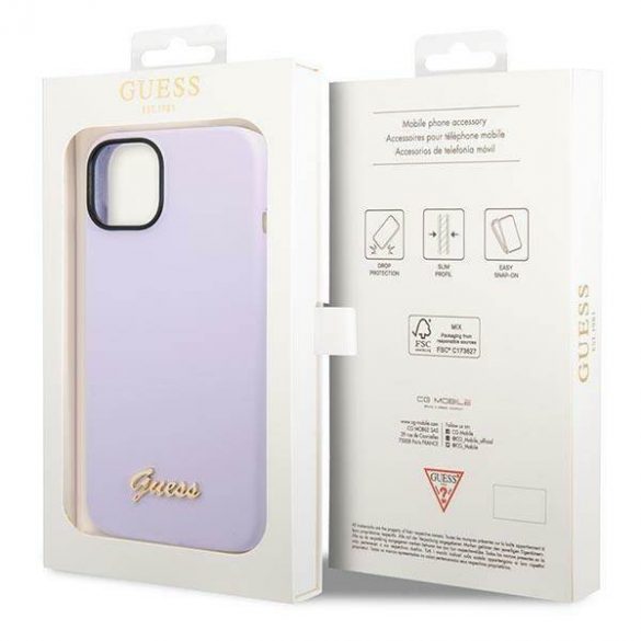 Guess GUHCP14SSLSMU iPhone 14 / 15 / 13 6.1" fioletowy/purpuriu hard silicone Vintage Gold Logo