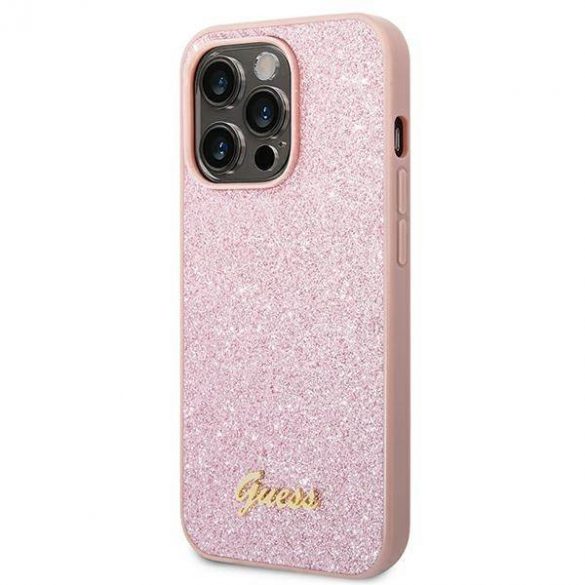 Guess GUHCP14XHGGSHP Husă rigidă pentru iPhone 14 Pro Max 6,7" rożowy/roz Husă Glitter Script