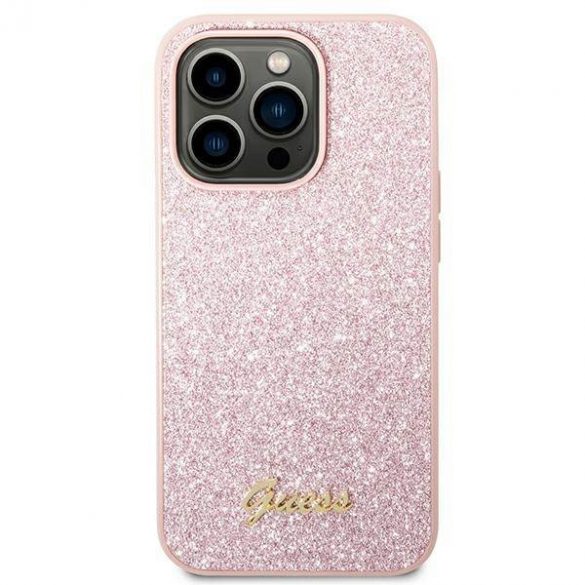 Guess GUHCP14XHGGSHP Husă rigidă pentru iPhone 14 Pro Max 6,7" rożowy/roz Husă Glitter Script