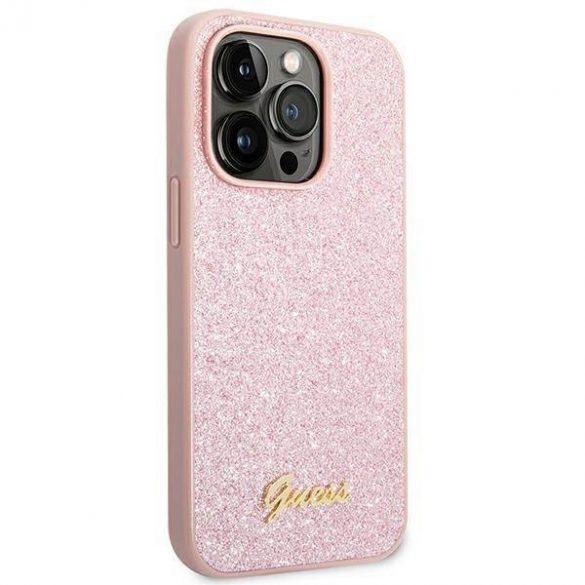 Guess GUHCP14XHGGSHP Husă rigidă pentru iPhone 14 Pro Max 6,7" rożowy/roz Husă Glitter Script