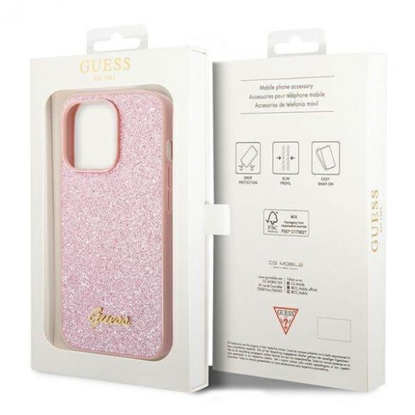 Guess GUHCP14XHGGSHP Husă rigidă pentru iPhone 14 Pro Max 6,7" rożowy/roz Husă Glitter Script