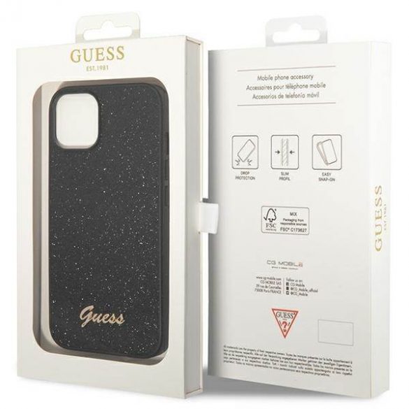 Guess GUHCP14MHGGSHK husă rigidă pentru iPhone 14 Plus / 15 Plus de 6,7 inchi, negru/czarny, Glitter Script