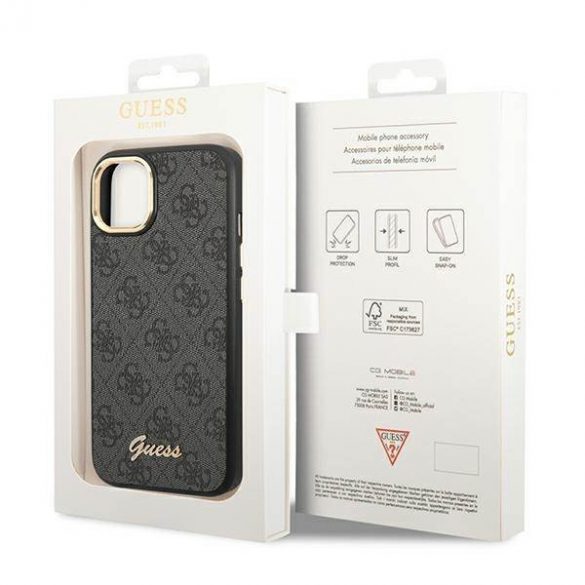 Guess GUHCP14SHG4SHK Husă rigidă pentru iPhone 14/15/13 6,1" czarny/negru 4G Vintage Gold Logo