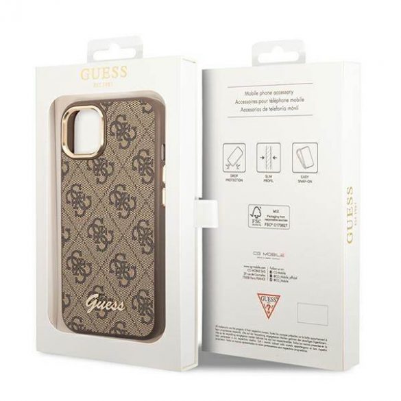 Guess GUHCP14SHG4SHW iPhone 14 / 15 / 13 6.1" husă rigidă maro/brązowy 4G Vintage Gold Logo