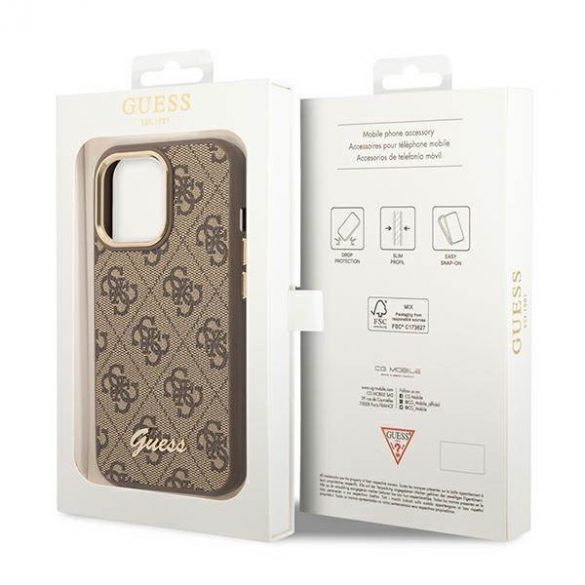 Guess GUHCP14LHG4SHW Husă rigidă pentru iPhone 14 Pro 6,1" maro/brązowy 4G Vintage Gold Logo