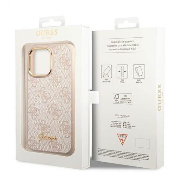 Guess GUHCP14LHG4SHP Husă rigidă pentru iPhone 14 Pro 6,1" rożowy/roz 4G Vintage Gold Logo