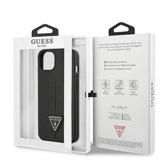 Guess GUHCP14MPSATLK iPhone 14 Plus / 15 Plus 6.7" carcasa rigidă neagră SaffianoTriangle Logo