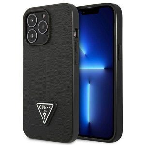 Guess GUHCP14LPSATLK Husă rigidă pentru iPhone 14 Pro 6,1" czarny/negru SaffianoTriangle Logo