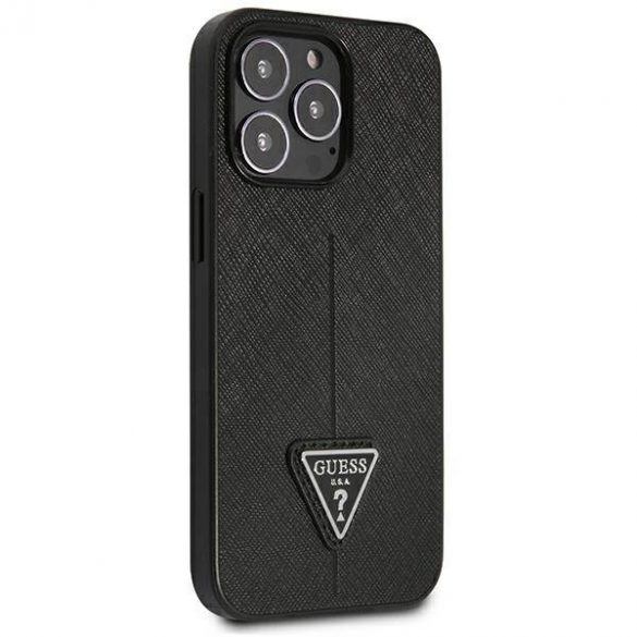 Guess GUHCP14LPSATLK Husă rigidă pentru iPhone 14 Pro 6,1" czarny/negru SaffianoTriangle Logo