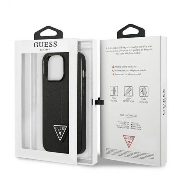 Guess GUHCP14LPSATLK Husă rigidă pentru iPhone 14 Pro 6,1" czarny/negru SaffianoTriangle Logo