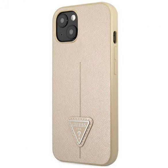 Guess GUHCP14SPSATLE iPhone 14 / 15 / 13 6.1" beżowy/bej hardcase SaffianoTriangle Logo