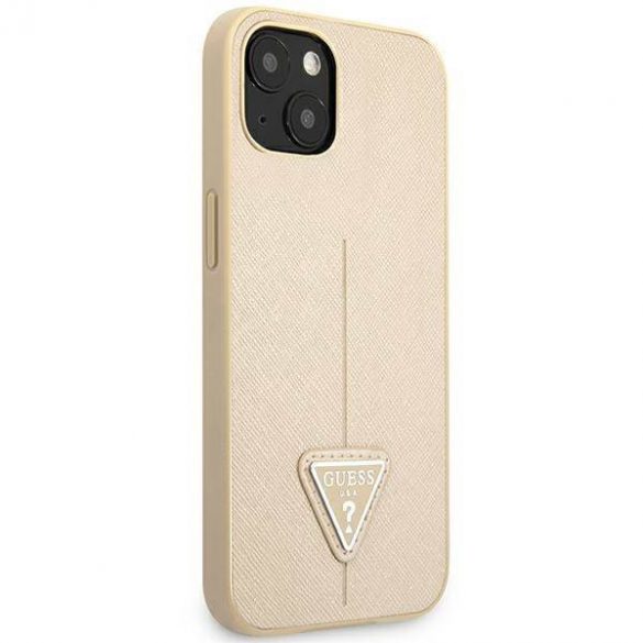 Guess GUHCP14SPSATLE iPhone 14 / 15 / 13 6.1" beżowy/bej hardcase SaffianoTriangle Logo