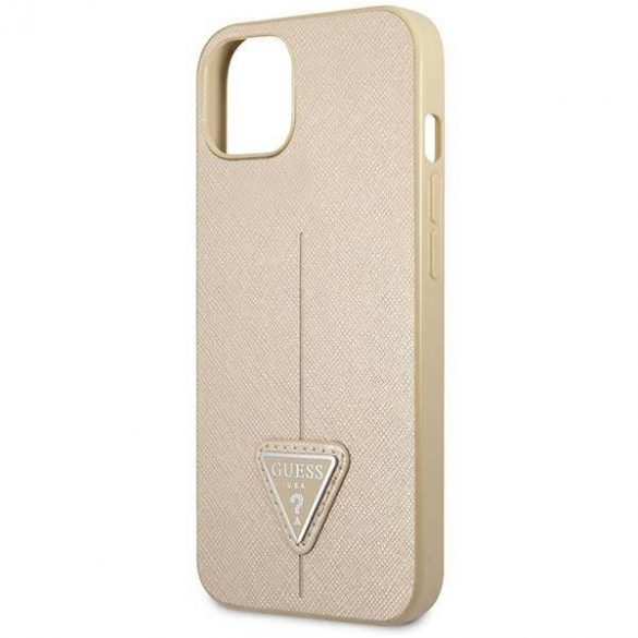 Guess GUHCP14SPSATLE iPhone 14 / 15 / 13 6.1" beżowy/bej hardcase SaffianoTriangle Logo