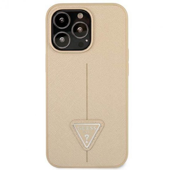 Guess GUHCP14LPSATLE Husă rigidă pentru iPhone 14 Pro 6,1" beżowy/bej SaffianoTriangle Logo