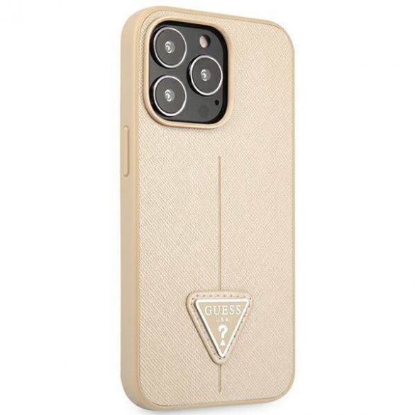 Guess GUHCP14LPSATLE Husă rigidă pentru iPhone 14 Pro 6,1" beżowy/bej SaffianoTriangle Logo