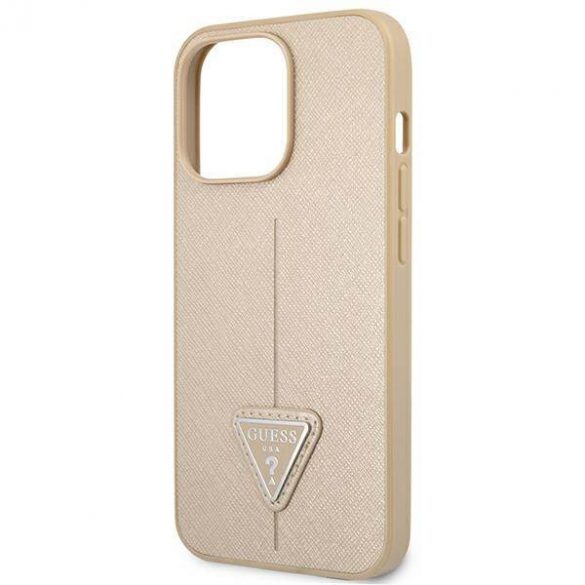 Guess GUHCP14XPSATLE Husă rigidă pentru iPhone 14 Pro Max 6,7" beżowy/bej SaffianoTriangle Logo