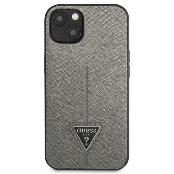 Guess GUHCP14SPSATLG iPhone 14 / 15 / 13 6.1" silver/silver hard Husă SaffianoTriangle Logo