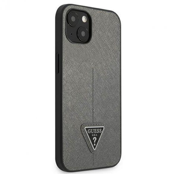 Guess GUHCP14SPSATLG iPhone 14 / 15 / 13 6.1" silver/silver hard Husă SaffianoTriangle Logo