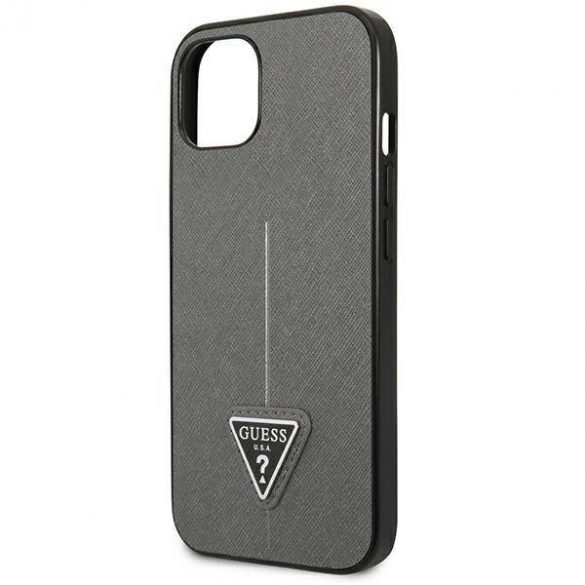 Guess GUHCP14SPSATLG iPhone 14 / 15 / 13 6.1" silver/silver hard Husă SaffianoTriangle Logo