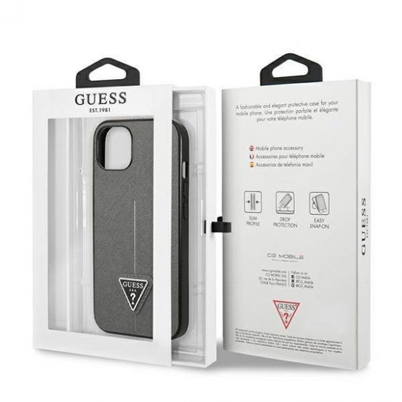 Guess GUHCP14SPSATLG iPhone 14 / 15 / 13 6.1" silver/silver hard Husă SaffianoTriangle Logo