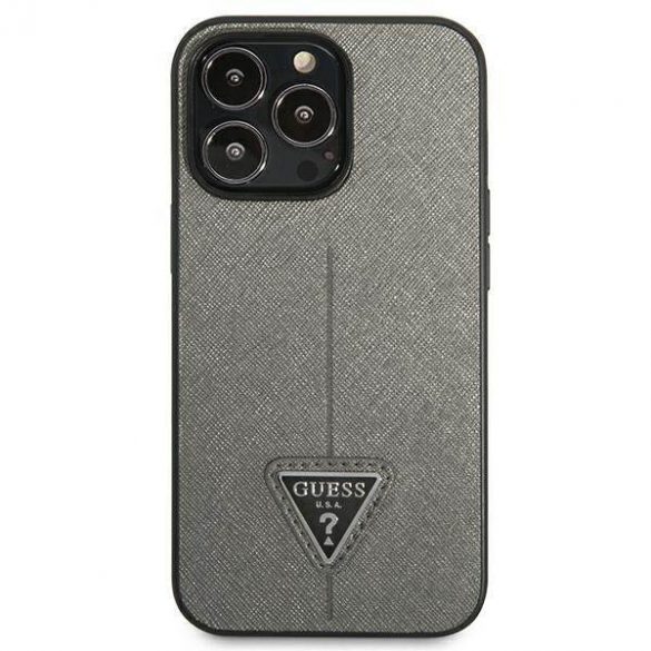 Guess GUHCP14XPSATLG Husă rigidă pentru iPhone 14 Pro Max 6,7" srebrny/argintiu SaffianoTriangle Logo