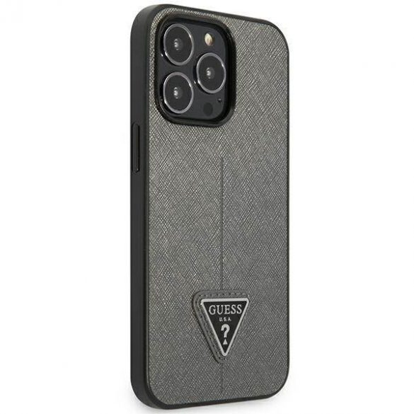 Guess GUHCP14XPSATLG Husă rigidă pentru iPhone 14 Pro Max 6,7" srebrny/argintiu SaffianoTriangle Logo