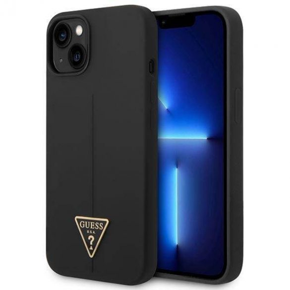 Guess GUHCP14MSLTGK Husă rigidă pentru iPhone 14 Plus / 15 Plus de 6,7 inchi, negru, triunghi din silicon