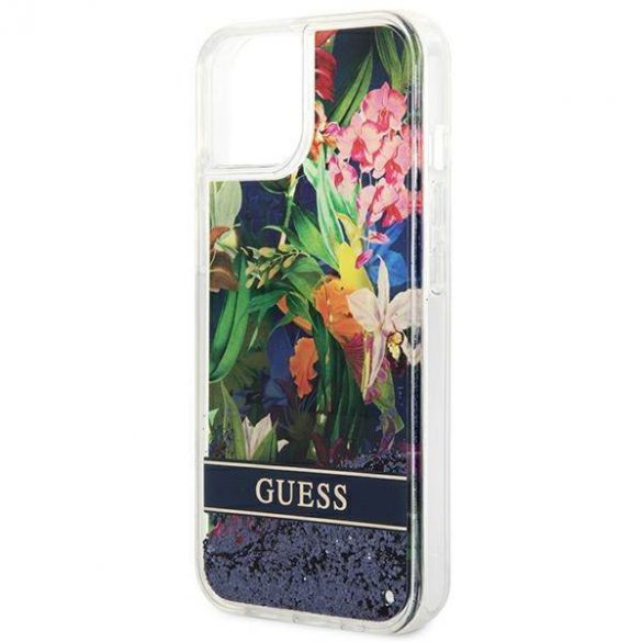 Guess GUHCP14SLFLSB iPhone 14 / 15 / 13 6.1" niebieski/albastru hardcase Flower Liquid Glitter