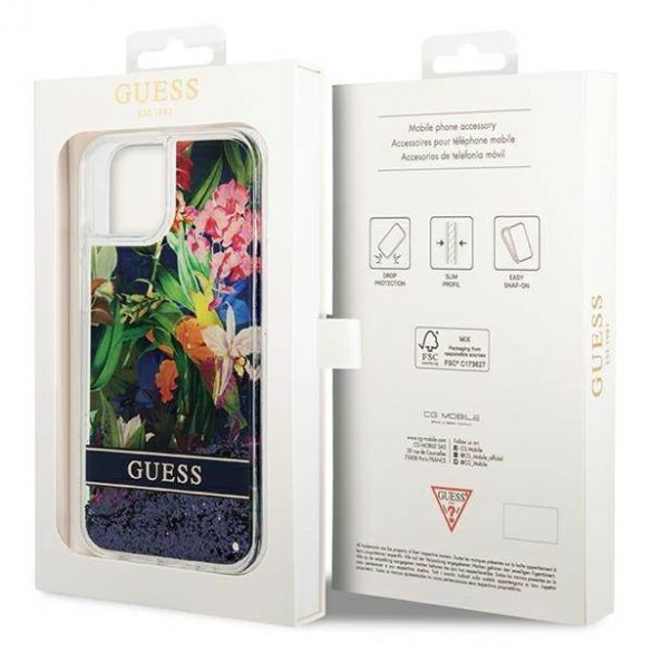 Guess GUHCP14SLFLSB iPhone 14 / 15 / 13 6.1" niebieski/albastru hardcase Flower Liquid Glitter