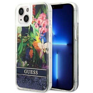 Guess GUHCP14MLFLSB iPhone 14 Plus / 15 Plus 6.7" niebieski/albastru hardcase Flower Liquid Glitter