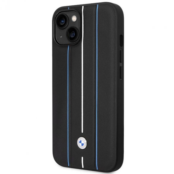 Etui BMW BMHCP14S22RVSK iPhone 14 / 15 / 13 6.1" czarny/negru hardcase Piele Stamp Blue Lines