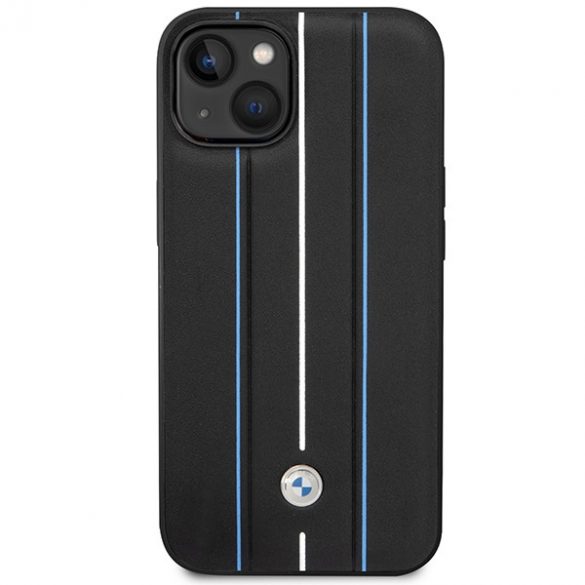 Etui BMW BMHCP14S22RVSK iPhone 14 / 15 / 13 6.1" czarny/negru hardcase Piele Stamp Blue Lines